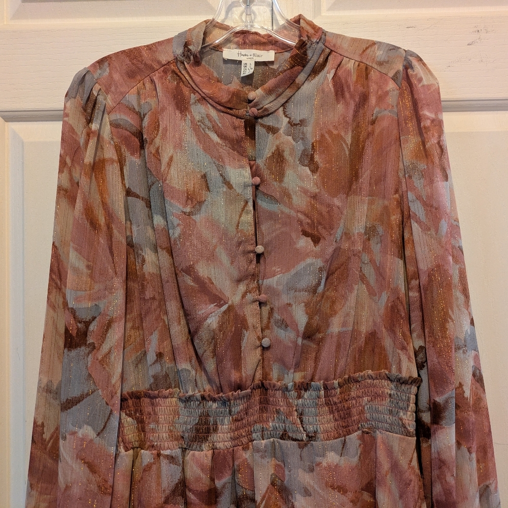 Haver & Blair London Georgette Tiered Mini Dress With Buttons Ruffles Size Large - Picture 2 of 16